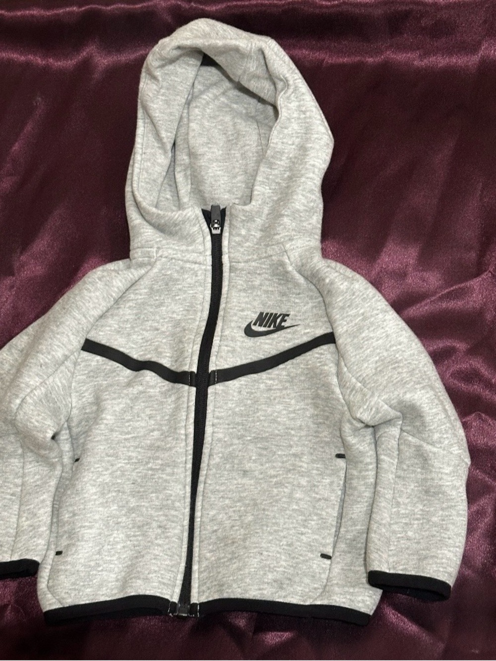 Nike Light Gray Kids Zip-Up Hoodie with Black Trim